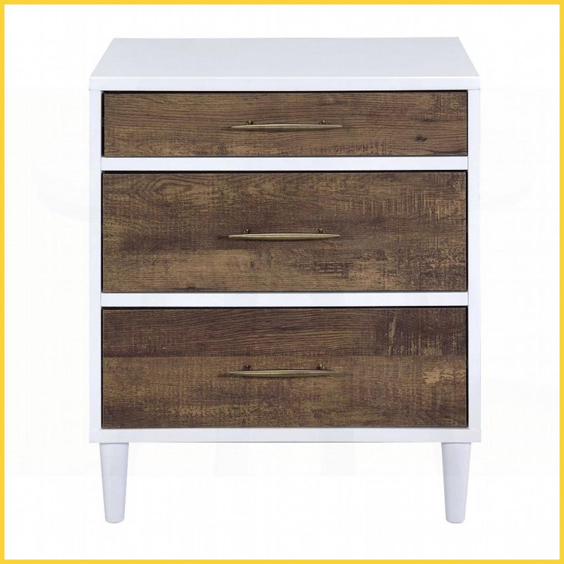 Blanc et blanc Table basse en chêne patiné avec 3 tiroirs - Solution de rangement pour chambre à coucher Salon