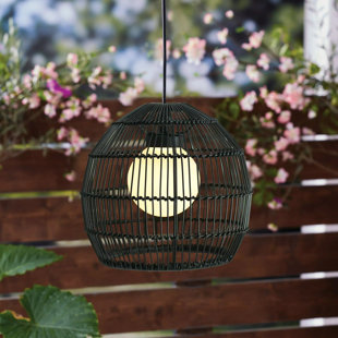 Natural & White Woven Battery Operated Medium Outdoor Lantern W/Removable  LED