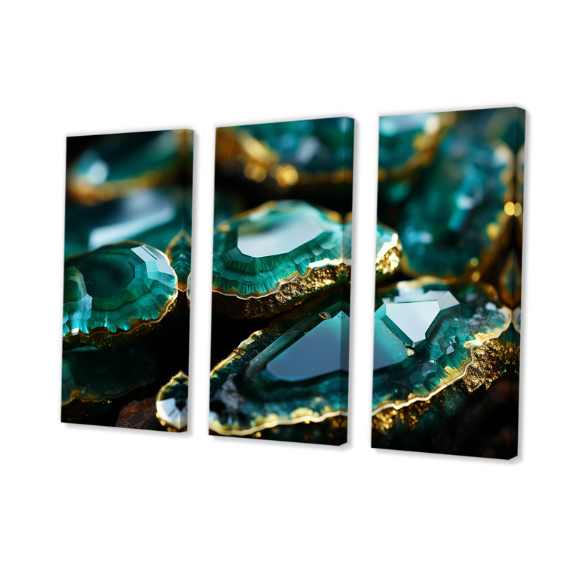Pierre émeraude verte Amazonite verte - art mural pierre géode, H 28 po x l 36 po x P 1 po, Toile tendue