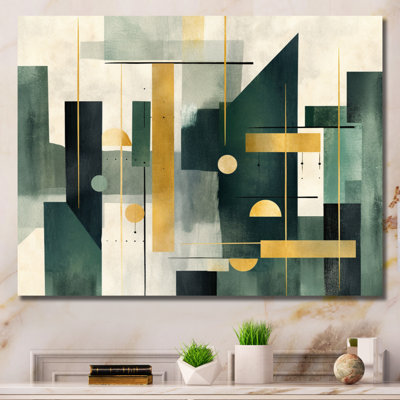 «Gold Green Parallel Universes - Abstract Shapes», art mural