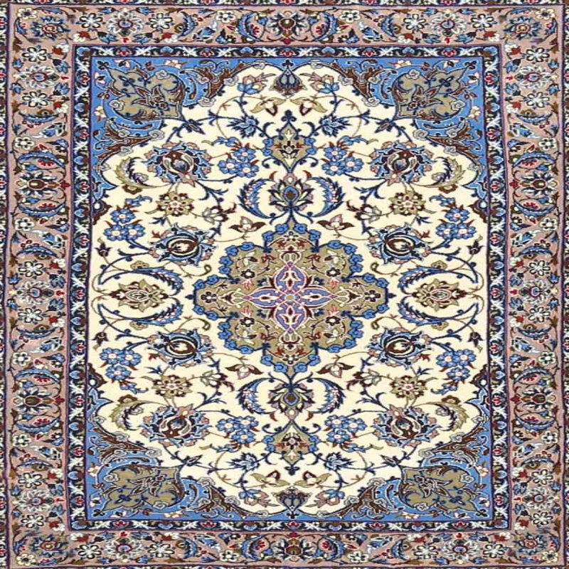 Tapis oriental beige / bleu / brun, Rond 6 pi