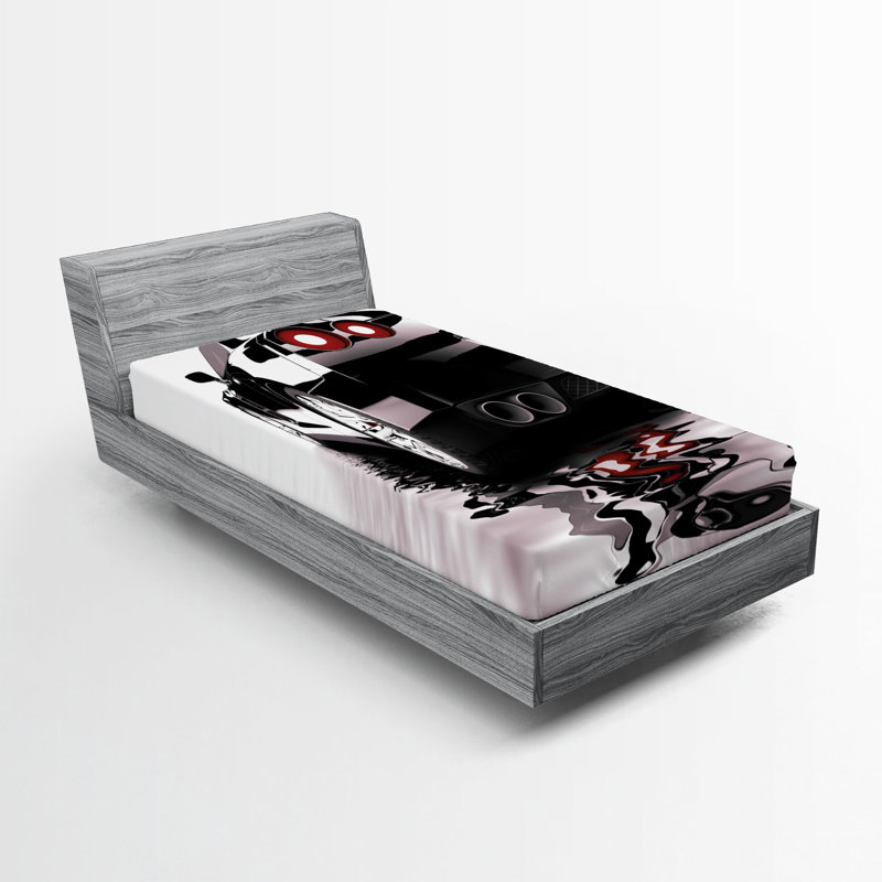 Ensemble de 2 drap-housse Ambesonne Cars Style véhicule moderne noir rouge blanc, Drap-housse de taille simple