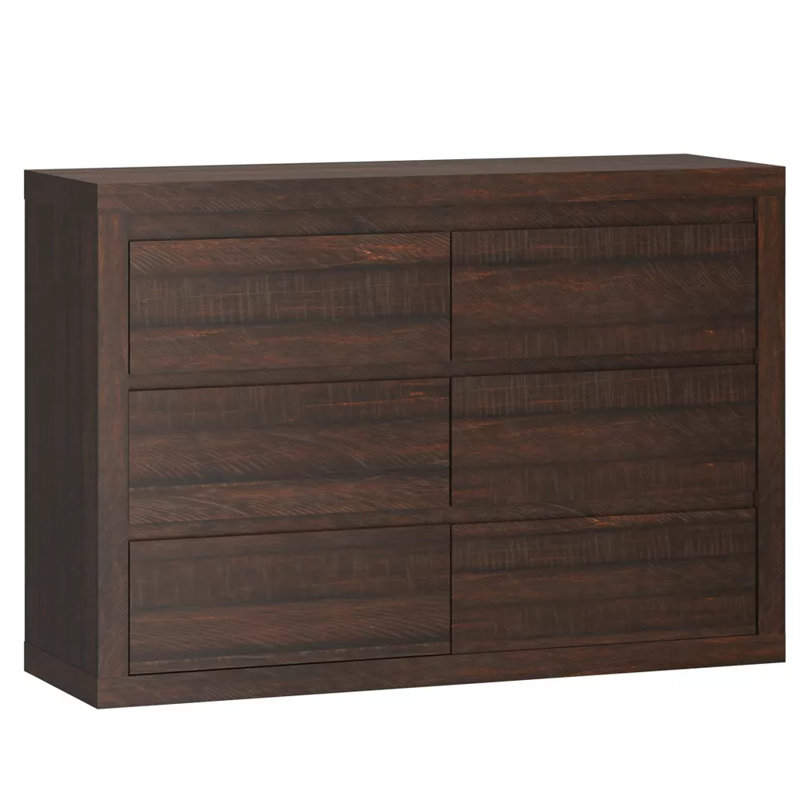 Commode 6 tiroirs moderne en bois avec design sans poignée, large commode de rangement pour le salon de la chambre, Brun
