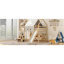 Full Size Wooden Loft Bed House-Shaped Frame With A Tent, Natural+Beige-598414185-598414182