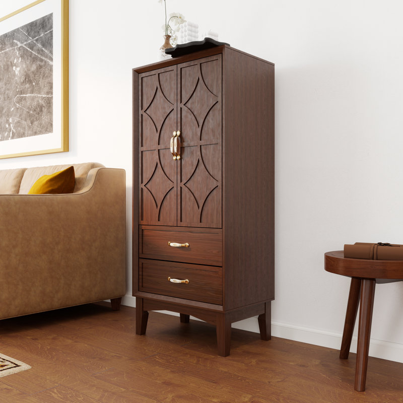 Armoire de rangement de style Mid-Century avec portes et tiroirs, Noyer