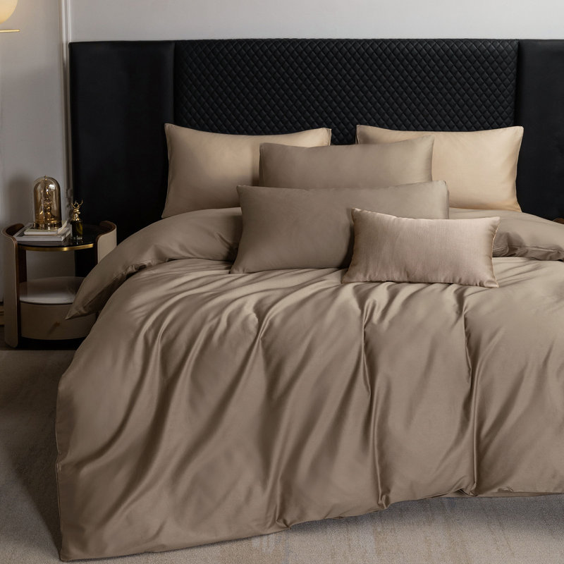 Ensemble de housse de couette MooMee, Housse de couette grand et 2 taies d'oreiller stan, Brun moka