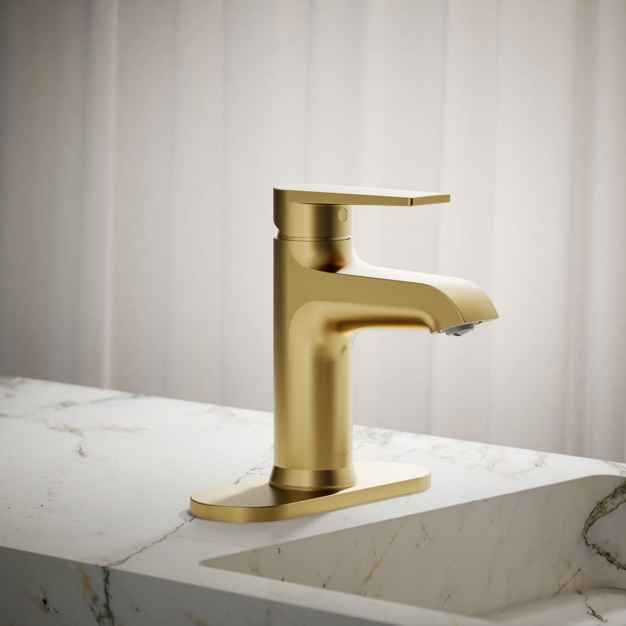 Hint Single-Handle Bathroom Sink Faucet with Escutcheon and Pop-Up Drain, 1.2 GPM, Vibrant Brushed Modern Brass