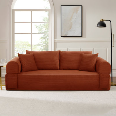 Canapé moderne à 3 places avec siège profond, aucun assemblage requis, canapé en velours côtelé moderne avec 2 coussins, canapé à compression paresseux pour le salon, canapé hybride dans une boîte