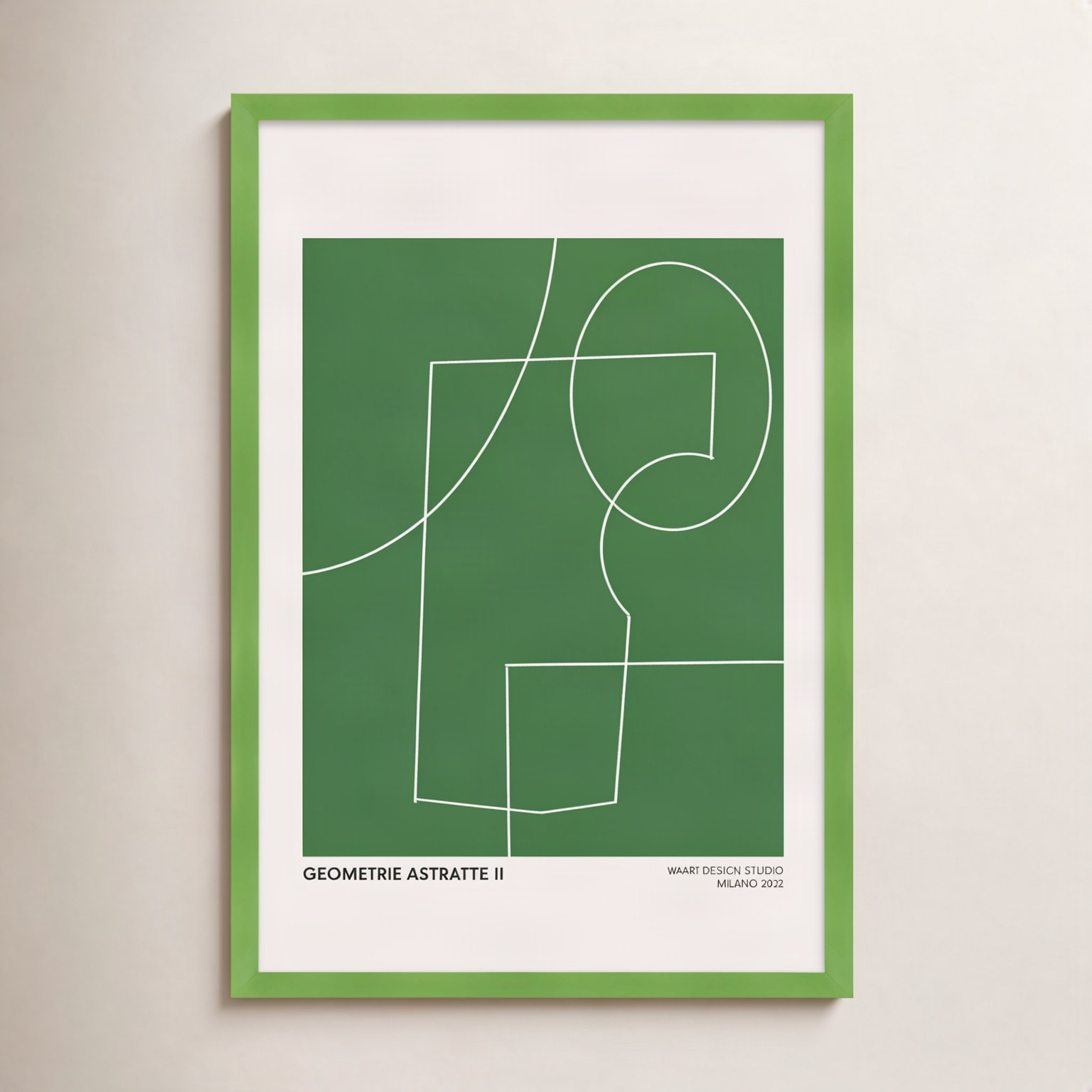 Caila "Geometric Abstraction in Green" Print, 50" H x 35" W x 1.25" D, Lime Green