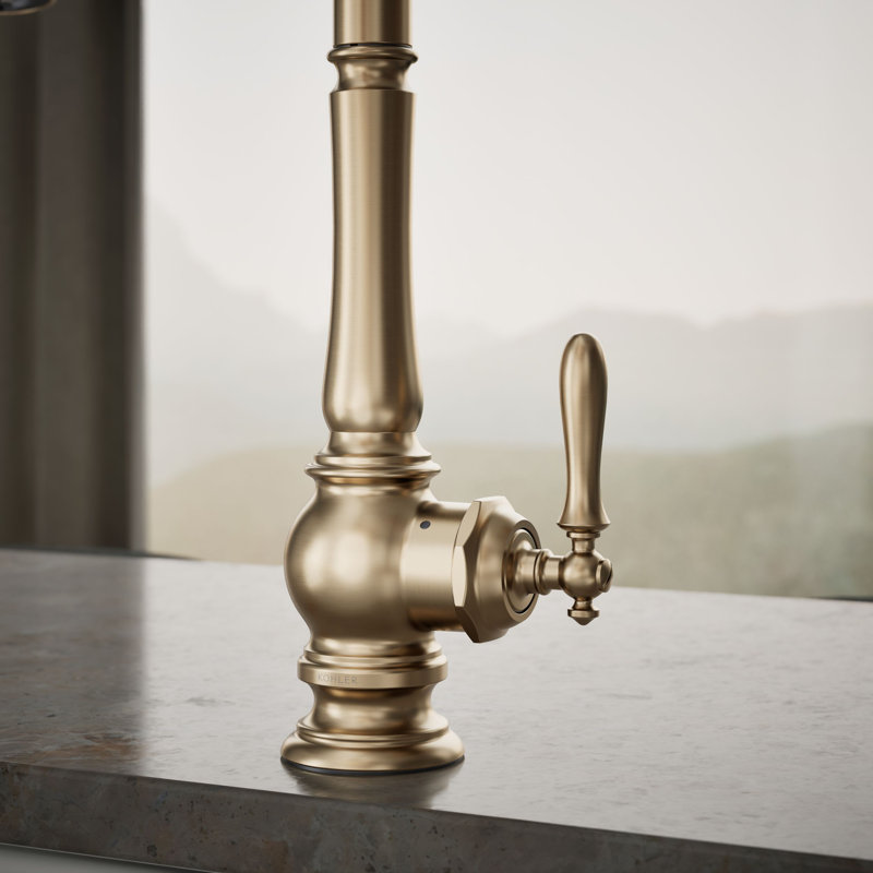 Artifacts Touchless Pull Down Kitchen Sink Faucet with Three-Function Sprayhead, Vibrant Brushed Bronze