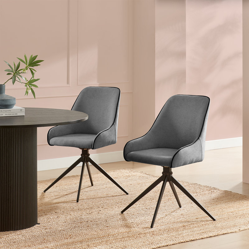 Ophelia Luxury Fabric Upholstered Swivel Dining And Office Chair With Metal Legs, Gray
