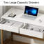 Bureau d'ordinateur l 47,2 po blanc et doré avec port USB, 2 tiroirs - Bureau à domicile et chambre à coucher-228977059-232450595