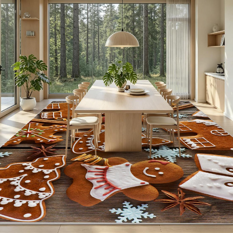 Tapis d'intérieur brun en biscuits de pain d'épice brun lavable à la machine, Rectangle 79 po x 118 po