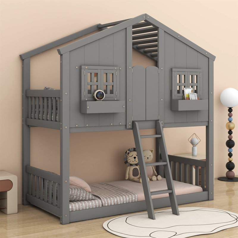 Aleks Kids Twin Over Twin Bunk Bed, Gray