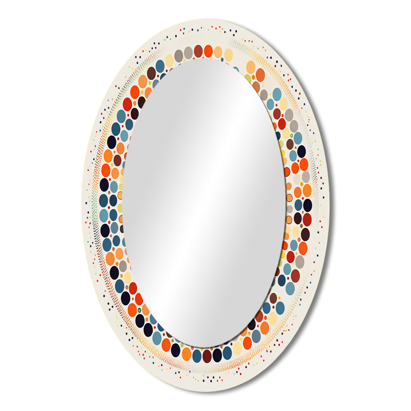 Décoration boho mandala rétro bleu et orange II - Miroir mural ovale bleu, 36 po x 24 po