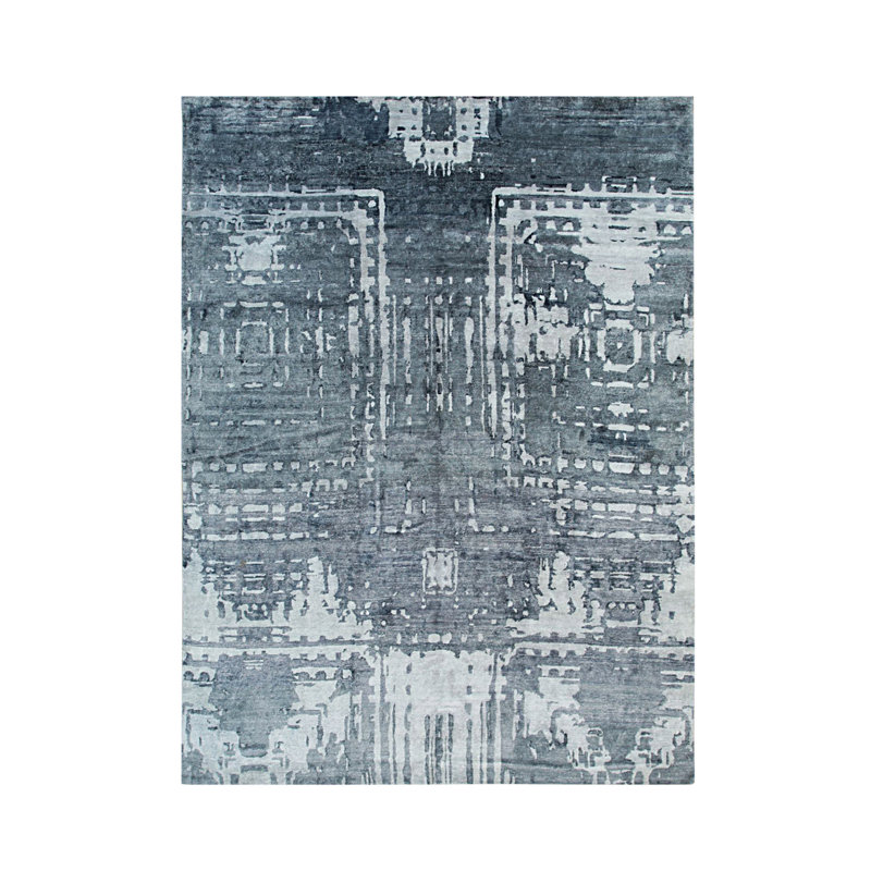 Tapis gris en laine et viscose noués à la main gris