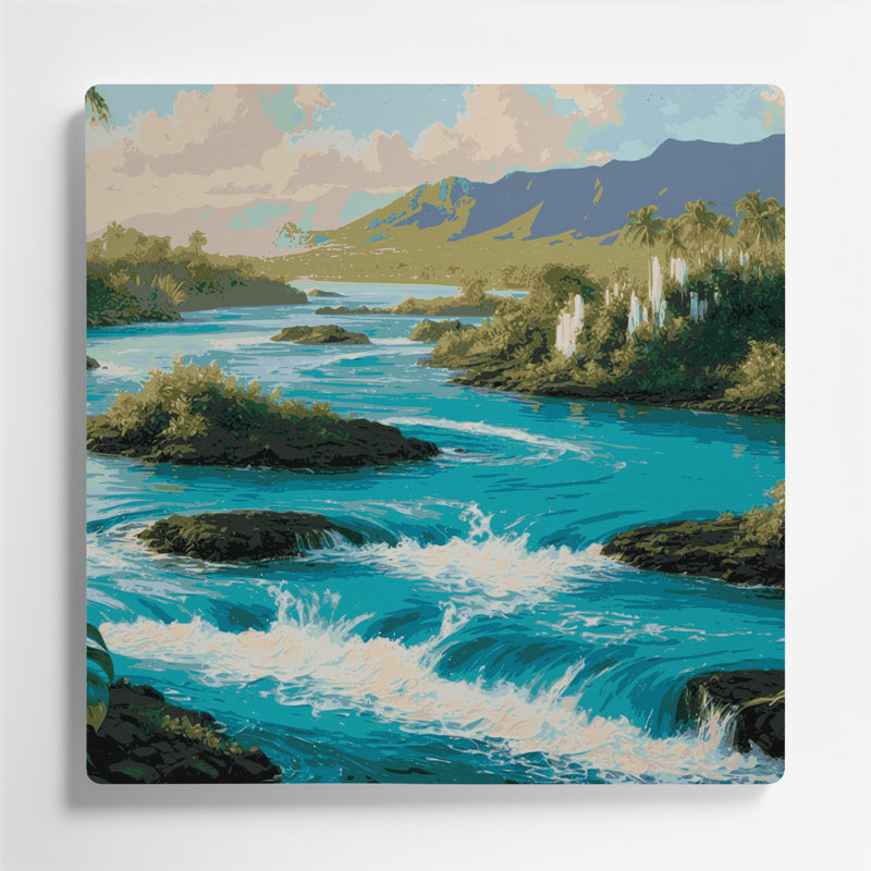 «Hawaiian River Flows», art mural en métal gris, H 16 po x l 16 po