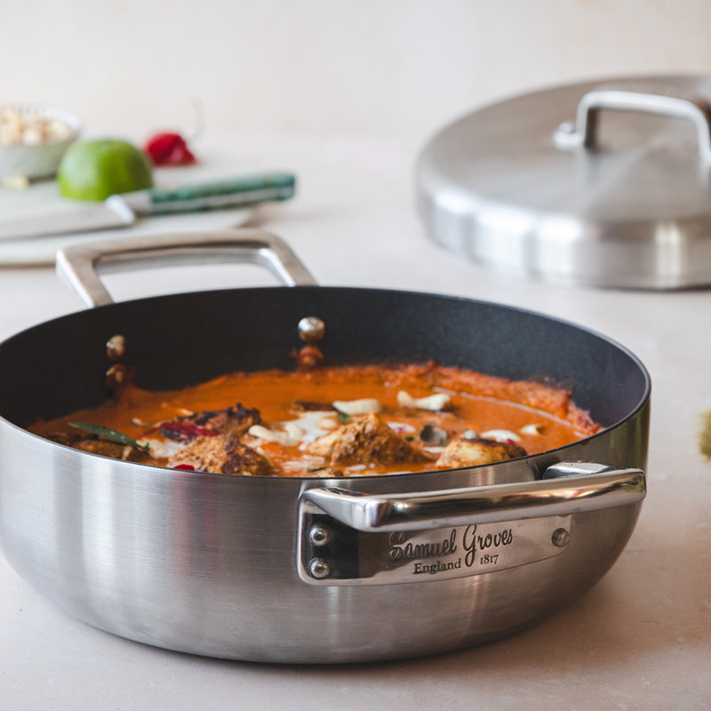 Samuel Groves Urban Stainless Steel Non-Stick Triply Chefs Pan with Dome Lid, 28.5 cm