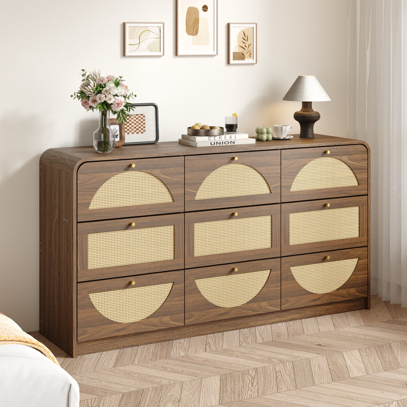 Commode d'appoint en bois avec 9 tiroirs, Walnut