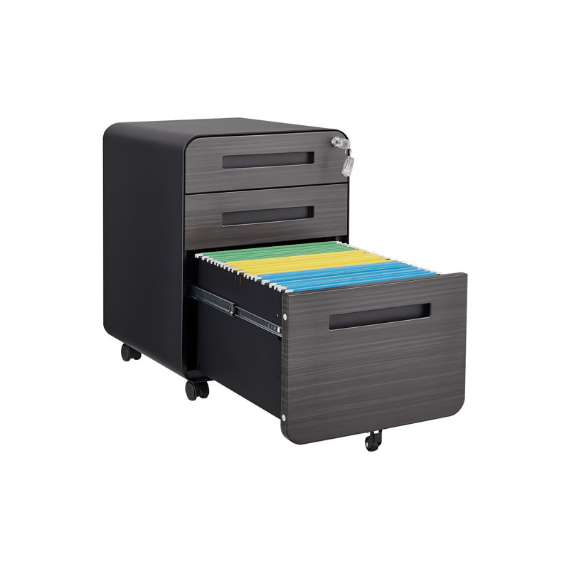 Rizer 3-Drawer Office File Cabinet, Black/Dark Gray