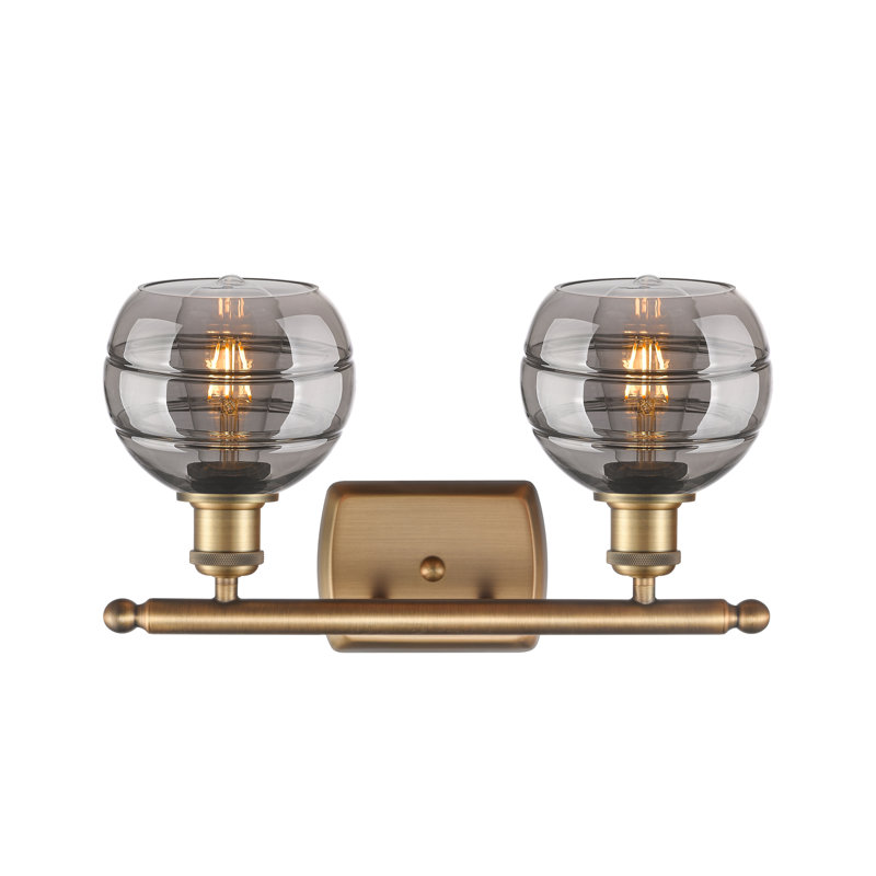 Éclairage pour meuble-lavabo à 2 lumières à intensité variable Natick, Laiton brossé, Gris fumée clair