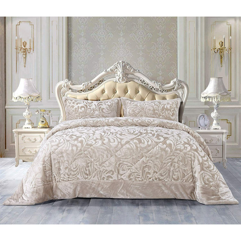 Whitt Polyester Bedspread with Pillow Shams, 250 x 250cm Bedspread + 2 Pillow Shams, Beige