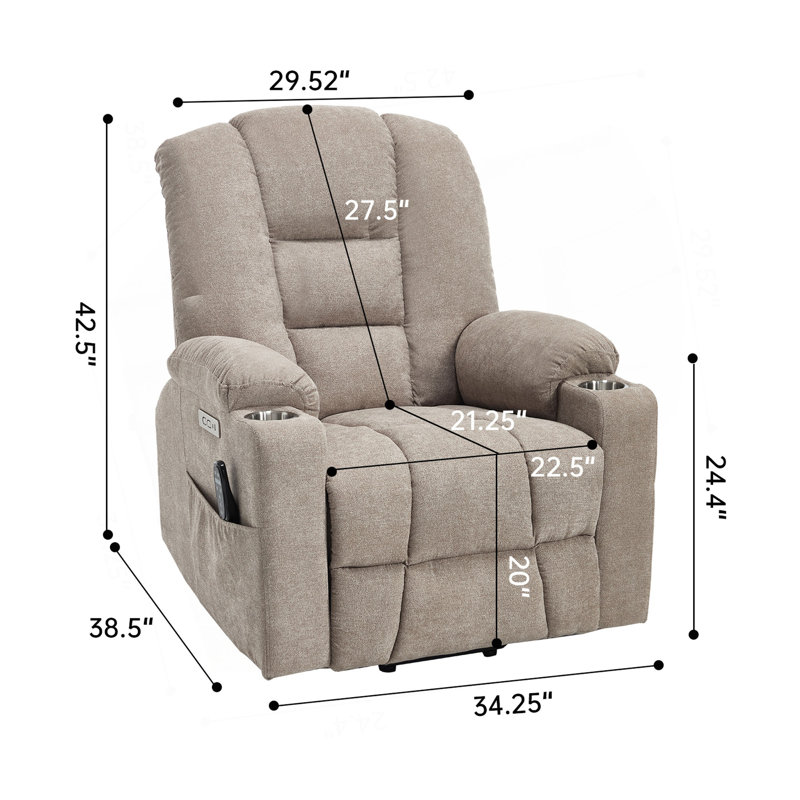 Power Lift Recliner Chair With Massage And Heat For Elderly, Overstuffed Wide Recliners, Heavy Duty Motion Mechanism With USB And Type C Ports, 2 Steel Cup Holders