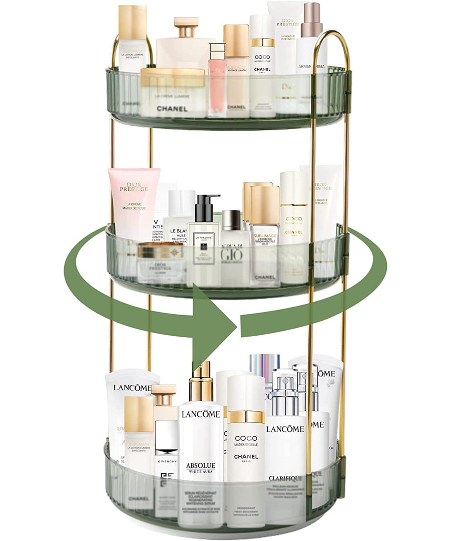 360 Rotating Makeup Organizer, 3-Tier Acrylic Storage for Cosmetics, Perfume, Jewelry, Vanity, Bathroom.