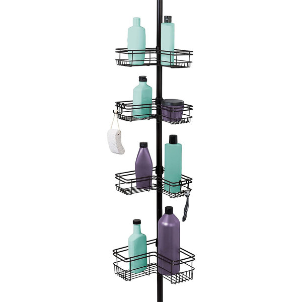 Zenna Home Satin Nickel Finish Corner Tension Pole Tub & Shower Caddy