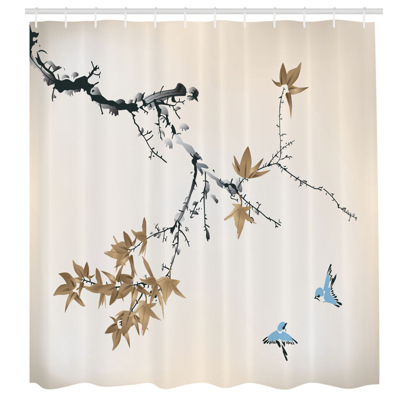 Ensemble de rideau de douche japonais + crochets, H 75 po x l 69 po, Bleu pâle