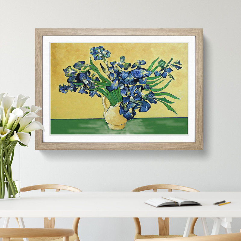 Vase of Irises Vol.2 by Vincent Van Gogh - Picture Frame Painting on MDF, 48cm H x 65cm W x 2cm D, Oak Framed