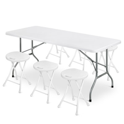 7-Piece Rectangular Folding Plastic Dining Table with 6 Chairs Set with Handle