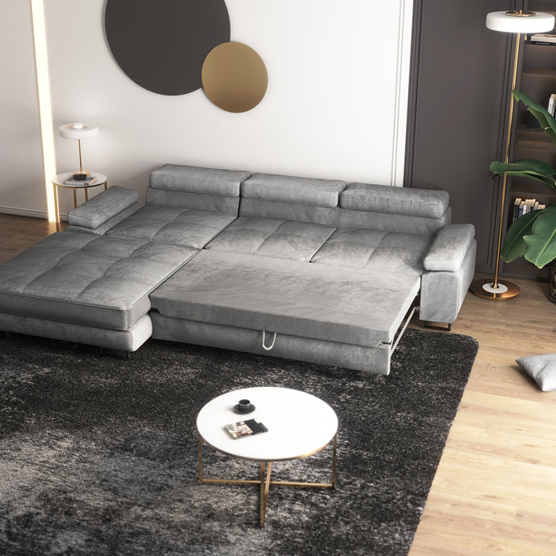 Haverstraw 5 Seater Velvet Corner Sofa with Storage, Left Hand Facing, Light Grey