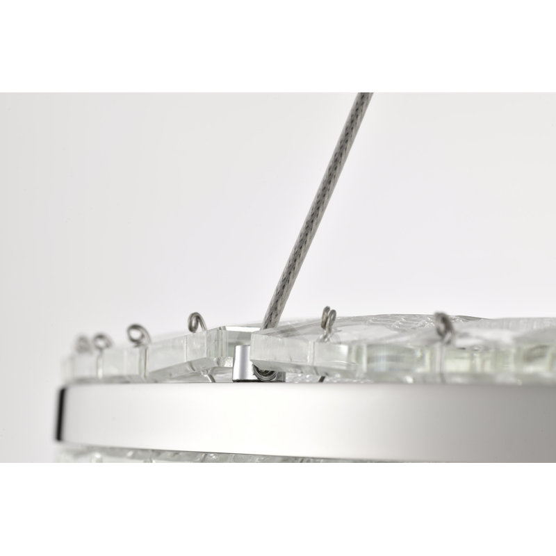 Stoker - Luminaire suspendu rond à DEL 36 pouces - Finition nickel poli - Cristal K9, H 1,25 po x l 22,88 po x P 22,88 po