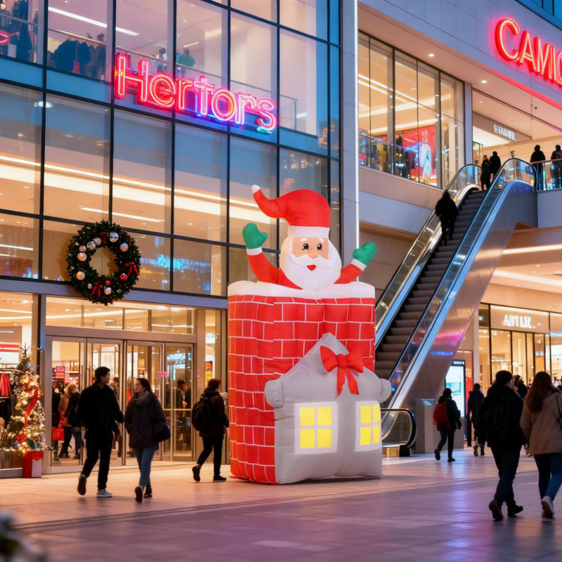 Père Noël gonflable de 7 pi dans la cheminée de haut en bas, décoration gonflable avec lumières DEL intégrées