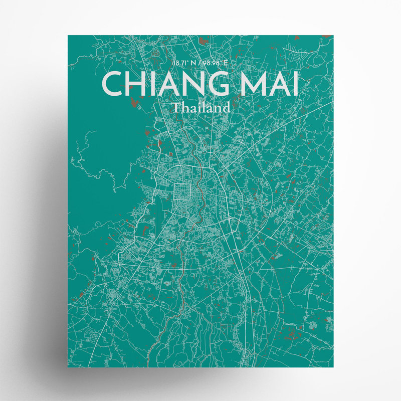 Chiang Mai City Map In Nature - No Frame Print, 20cm H x 16cm W x 0.05cm D