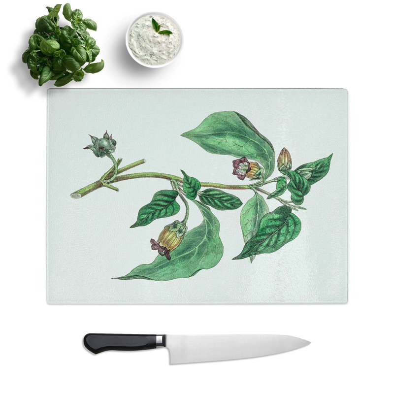 Tempered Glass Deadly Nightshade Flowers Illustration Chopping Board, 39 cm W x 28.5 cm L