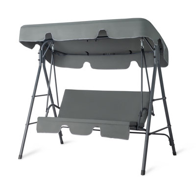  2-Person Metal Patio Porch Swing Set With Cushion And Adjustable Canopy In Gray
