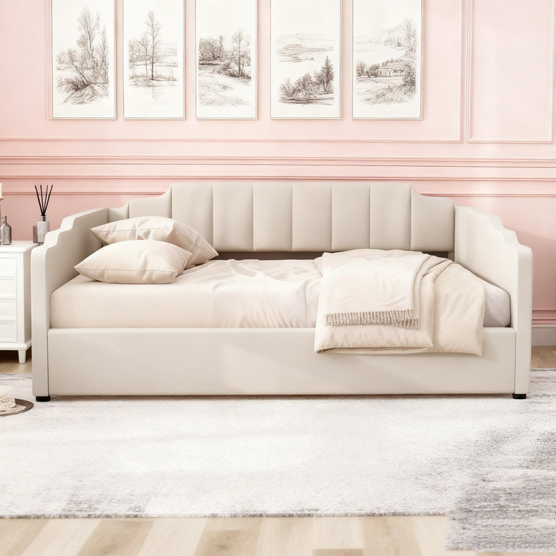 Lit de jour rembourré avec rangement inférieur, Beige