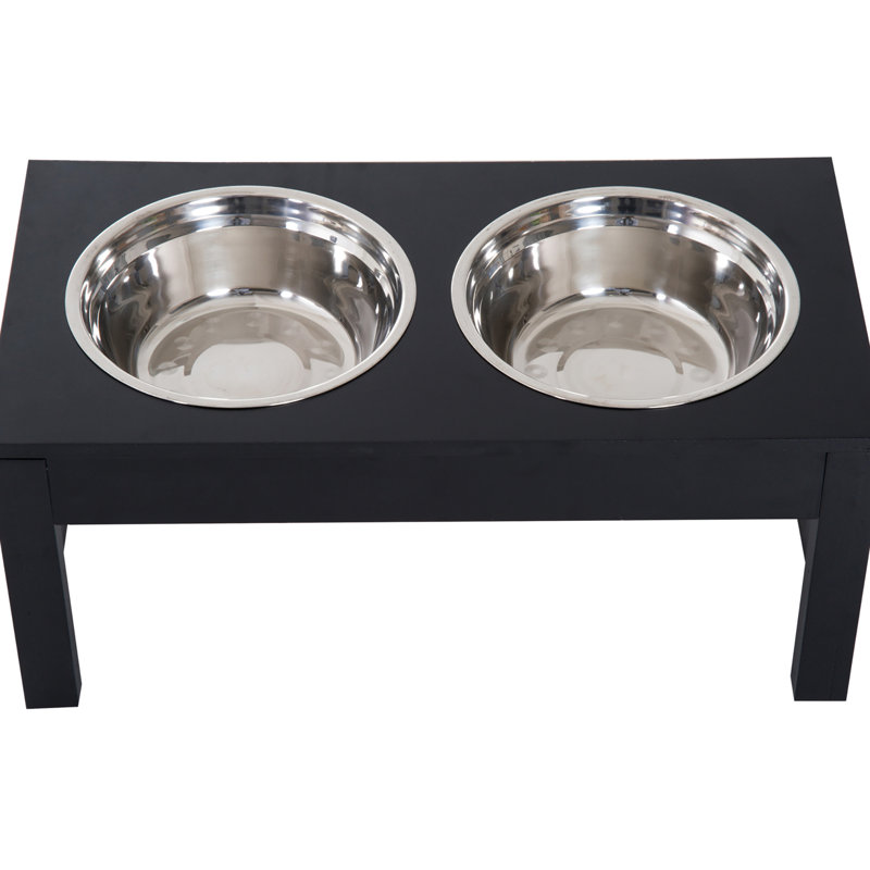 Support pour animal 23 "surélevé - noir. Améliore l'expérience de la digestion. 2 bols en acier inoxydable. Fabriqué. Ornement élégant. Base antidérapante. Bols pour chien d'eau performant. Élément de design charmant.