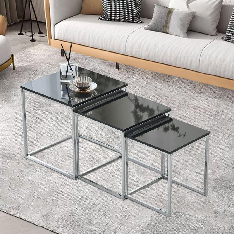 Chavira Sled Nesting Tables, Silver, Black