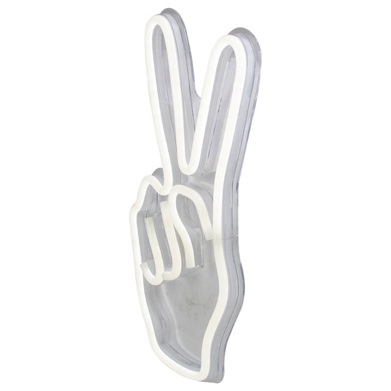Enseigne lumineuse 15 po style néon blanc lumineux avec doigts de la paix