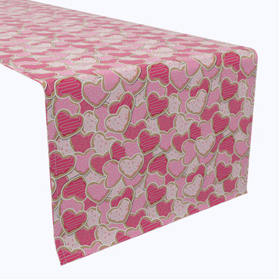 Table Runner, 100% Cotton, 16X108", Decorated Heart Shaped Cookies