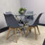 Round Glass Dining Table with Velvet Chairs - Dining Kitchen Room Furniture-482936047