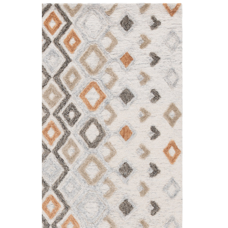 Casablanca Shag Hand Tufted Wool/Cotton Geometric Rug in Ivory/Rust, Runner 2'3" x 8'