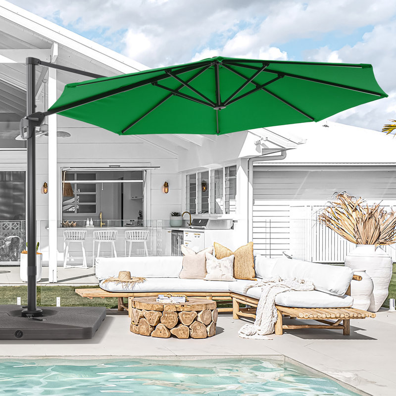 Cathleen 11' Cantilever Umbrella with Base, Kelly Green