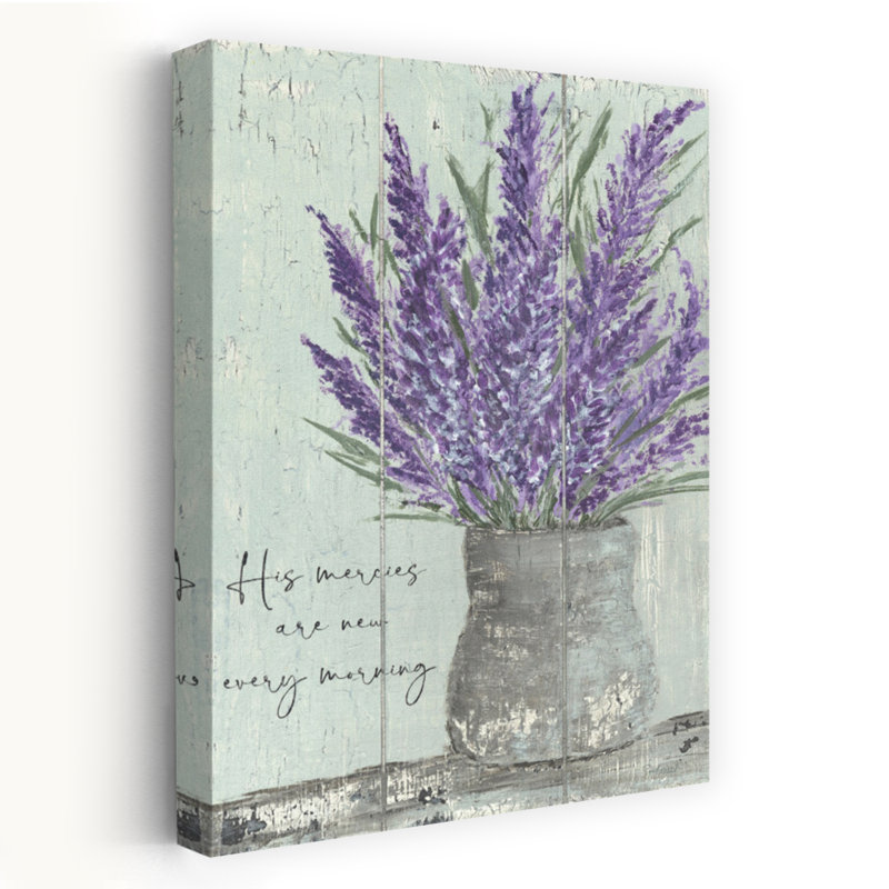 His Mercies Rustic Contemporary Lavender Spring Art, H 48 po x l 32 po