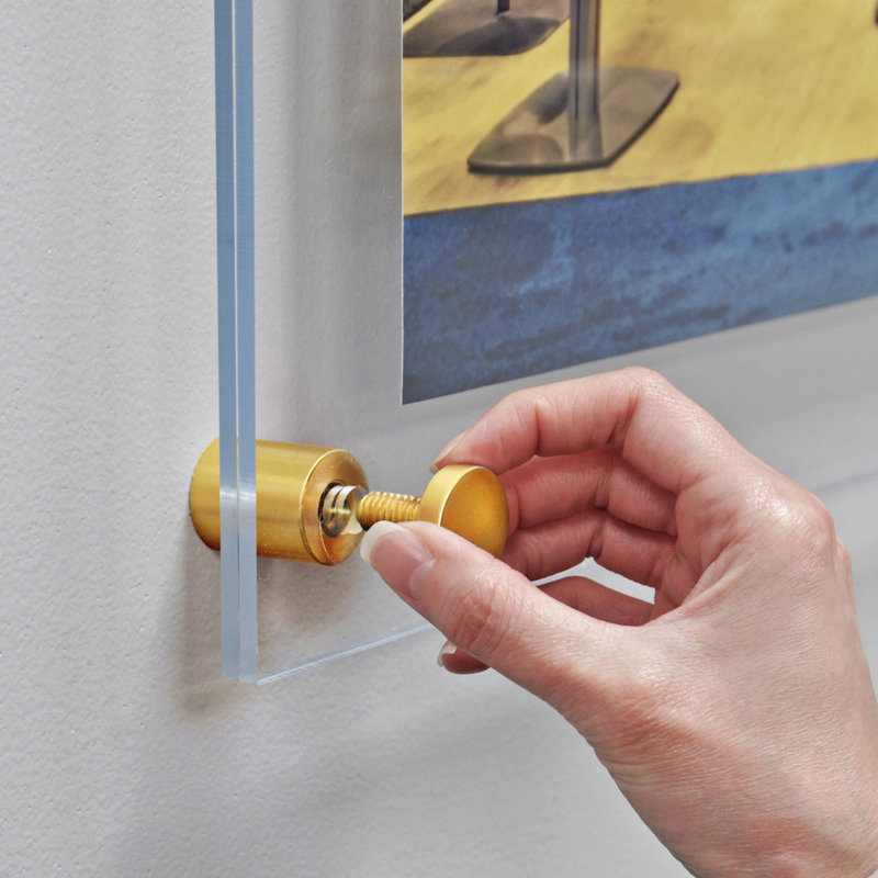 Floating Acrylic Wall Frame with Gold Stand Off Caps: 24" x 36" Graphic Size, Overall Frame Size: 28" x 40"