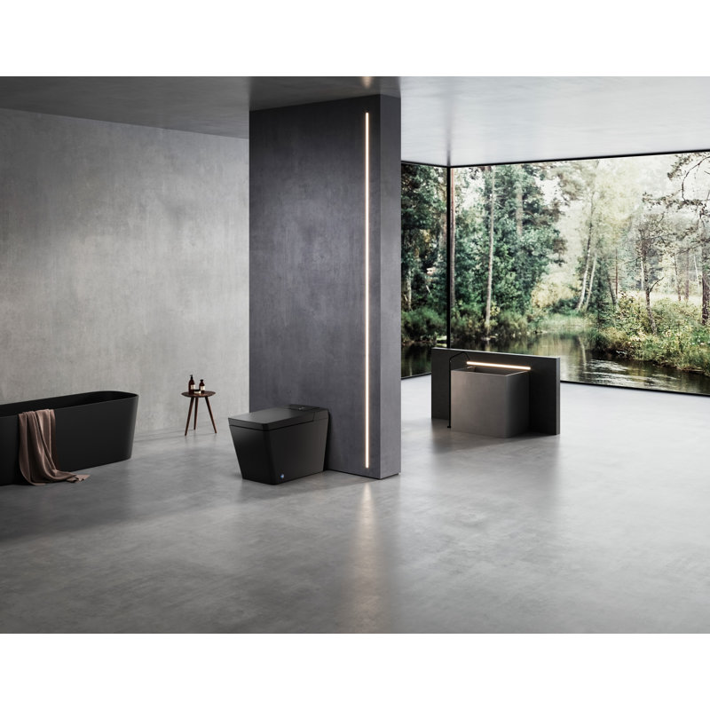 Smart Living&Technology 1.28 Gallons GPF Elongated Chair Height Floor Mounted One-Piece Toilet (Seat Included), Glossy Black