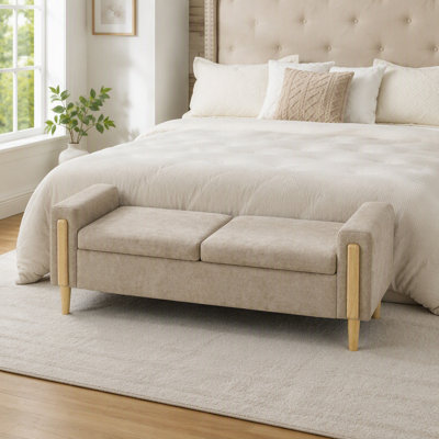 65.59 Inch Wide Modern Upholstered Storage Bench with Double Lids and Chenille Fabric